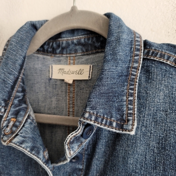 Madewell Women's 0 Denim Long-Sleeve Romper in Vasey Wash AL731 - Picture 8 of 16